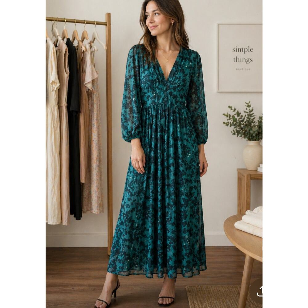 Layered With Love Green Autumn Dreams Maxi Dress XS NWT